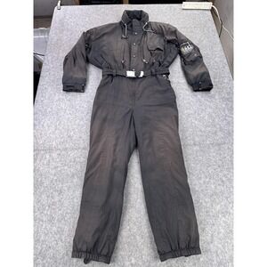 Bogner Ski Snowsuit Mens 46 Black One Piece Sub Zero Gear Belted Hooded Goggles
